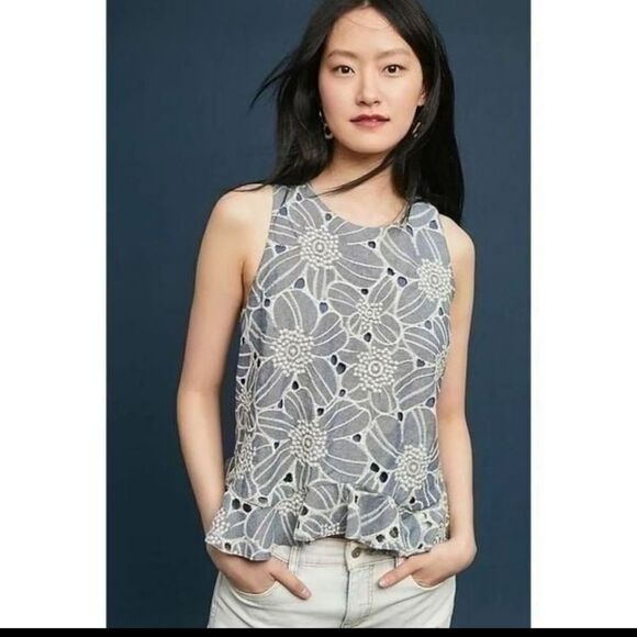 NWOT ANTHROPOLOGIE PASTORAL SWING TOP  Chambray Sleeveless SUNDAY IN BROOKLYN XS - Picture 1 of 11